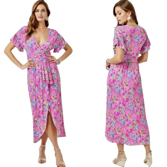 Lilly Pulitzer | Dresses | Lilly Pulitzer Anchorage Amethyst Moms The Word  Faux Wrap Midi Dress Sz L Nwot | Poshmark